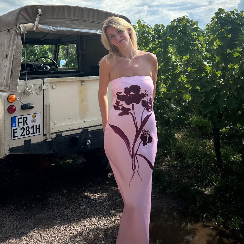 Anthropologie Strapless Pink and Maroon Floral Dress